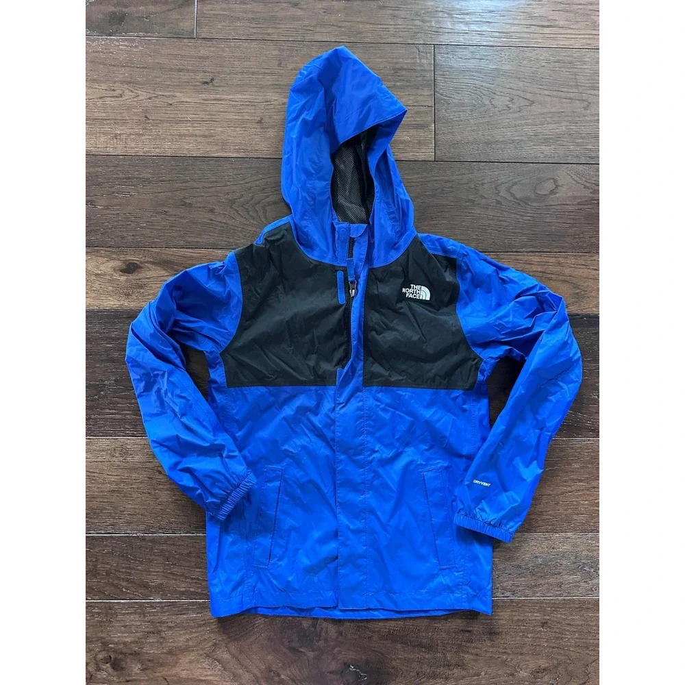 The North Face Kids DryVent Rain Jacket Blue Black Hooded Windbreaker Shell L